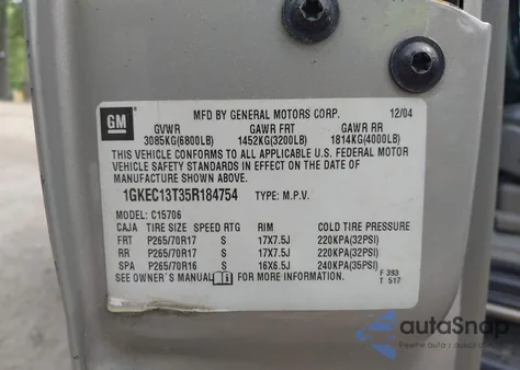 2005 GMC Yukon Slt из США, поврежденный, VIN 1GKEC13T35R184754